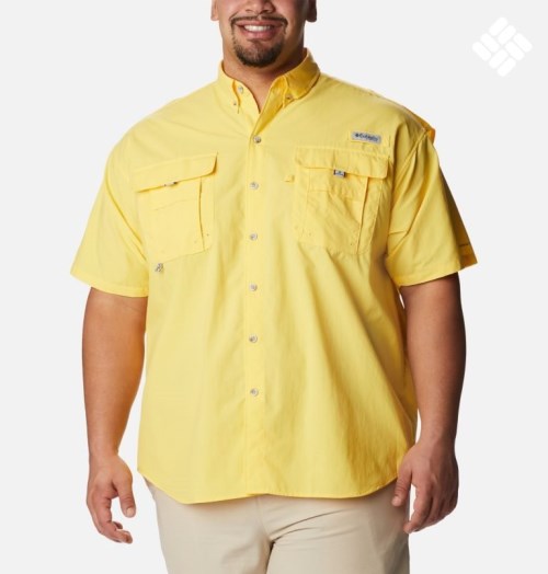 Men's Columbia PFG Bahama II Short Sleeve Shirts Yellow | Plus Size CA-Z805A